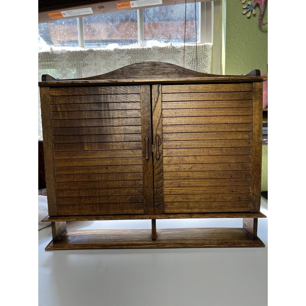 Vintage Antique Wood Wall Spice Rack Copper Hardware 14"x17"